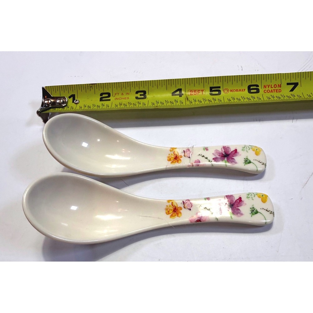 Wu He Floral Melamine Chinese Soup Spoons Set of 2 Purple Yellow Flower NO.017
